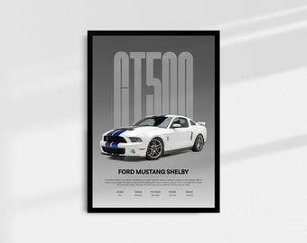 Ford GT500 Poster, Shelby GT, Mustang Wall Art, Muscle Car Wall Decor