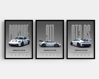 Porsche 911 GT3 RS Poster Set, Automotive Wall Art