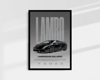 Lamborghini Gallardo Art Print, Egzotyczna dekoracja ścienna z samochodem, Plakat z samochodem sportowym