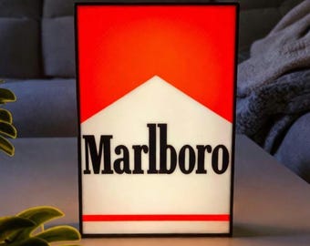 Lampe Lightbox Style Marlbo | Lampe déco rétro rouge et blanche | Lampe LED imprimée 3D | Décoration bar gaming garage | Cadeau original