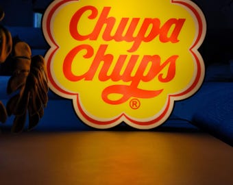 Lámpara luminosa Chupa Chups | Luz nocturna retro con forma de caramelo | Lámpara decorativa LED vintage | Regalo original | Lámpara impresa en 3D para geeks