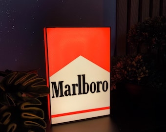 Lampada Lightbox in stile Marlboro | Lampada decorativa retrò rossa e bianca | Lampada LED stampata in 3D | Decorazione per bar da gioco/garage | Regalo unico