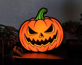 Lámpara LED de calabaza de Halloween — Letrero luminoso de calabaza espeluznante, decoración de temporada, regalo de octubre