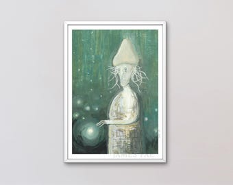 Mushroom Forest God - Original Handmade - Art Print – Surreal Cottagecore Decor