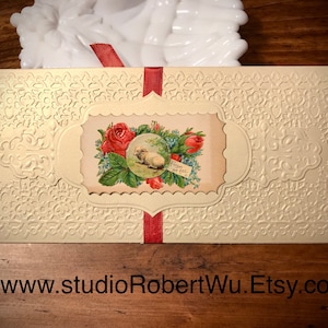 Beautiful Victorian antique-inspired Paper Folder / Organizer with Ribbon Tie