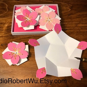 Beautiful Boxset of 6 Cherry Blossom Foldout Love Notes with Envelopes