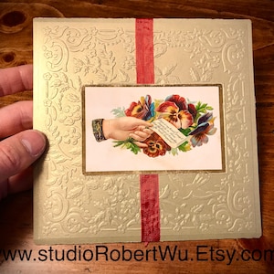 Beautiful Victorian antique-inspired Paper Folder / Organizer with Ribbon Tie
