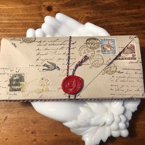 BookLover's Paper Wallet vintage stamp theme, 14 pockets Folder Organizer Light grey