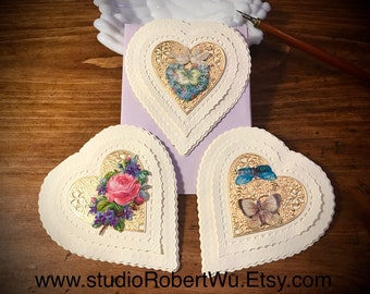 Set of 3 Victorian inspired Valentine Heart Writing Letters