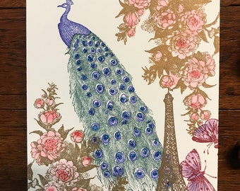 5x7" Letterpress Printed Art Print - Peacock