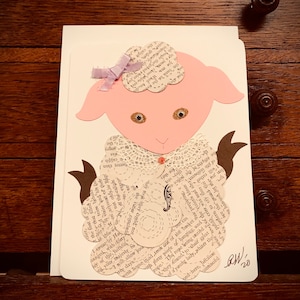 Carte petit agneau/mouton collage fait main