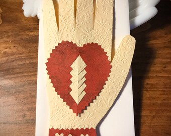 Victorian inspired Folk Art Hand Shaped Letter with Marbled Paper Heart