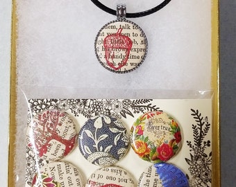 Booklover's Magnetic Bijou Necklace 1" Pendant w/  7 interchangable Buttons!