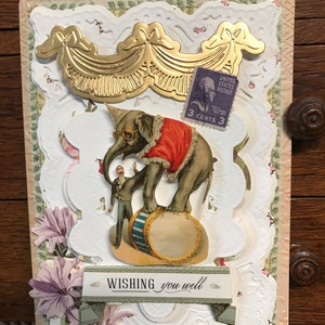 Carte de collage sur le thème des éléphants d'inspiration vintage antique