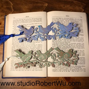 Marbled Paper Cut Silhouette Bird Bookmark