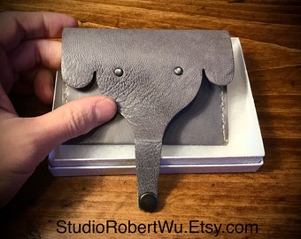 BookArt Elephant Card Holder / Wallet made with Genuine Leather and marbled paper
