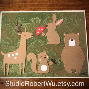 Biglietto di auguri Diecut Cute Forest Friends con carta marmorca