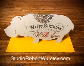 Diecut Hippo 3 D Greeting Card