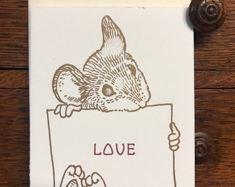 Hand letterpress Gedruckte Karte - Maus mit Liebe