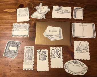 One Dozen Bookplate stickers - 12 Designs