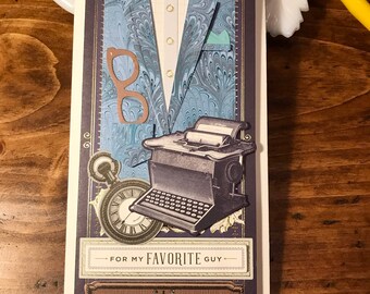 Pour lui- Belle carte de vœux en costume de messieurs en papier marbré