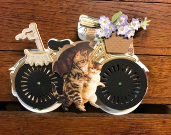 Beautiful Victorian-inspired Bicycle Shaped Easel Card with a dog or cat