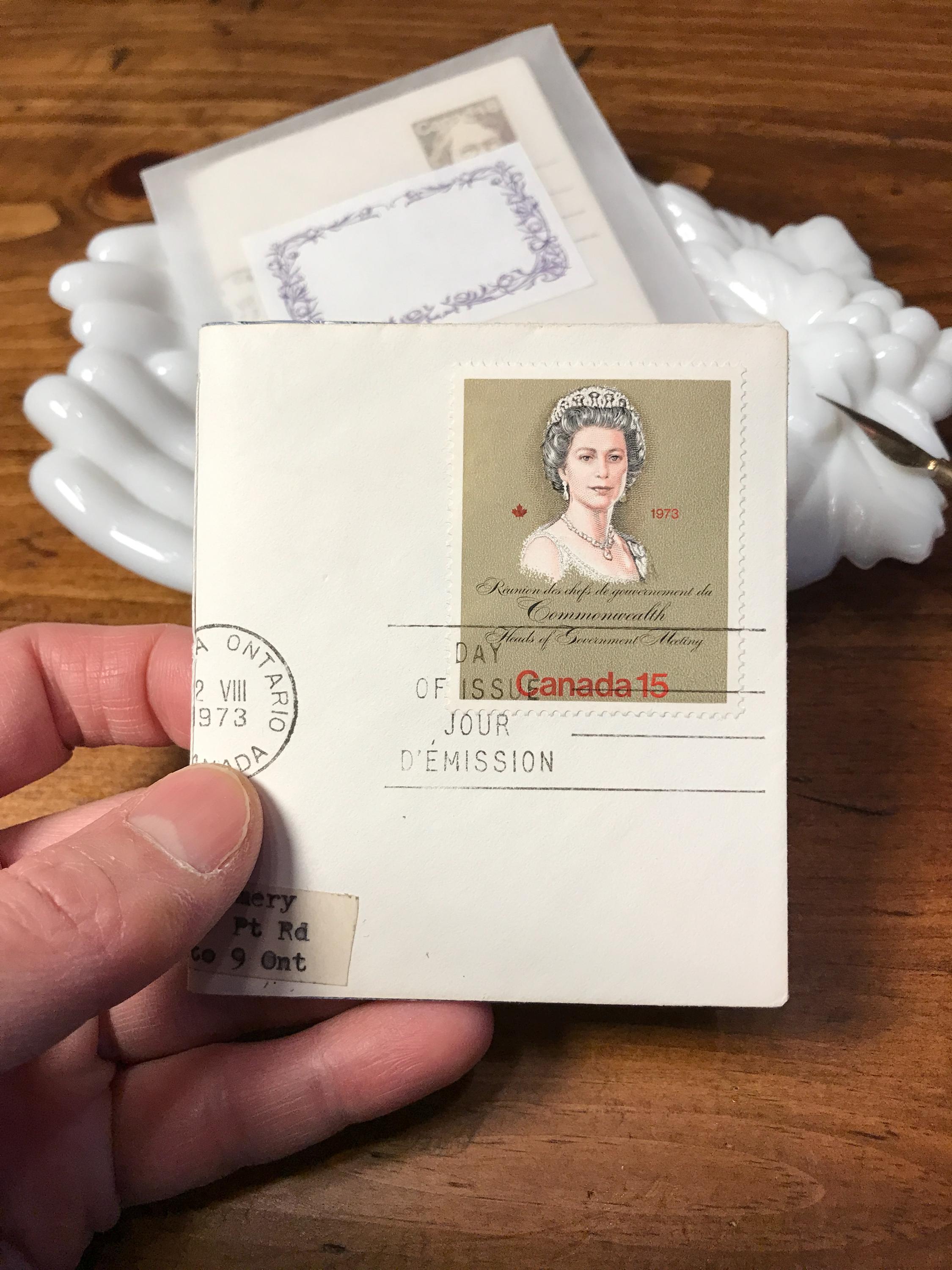 Canadian Ephemeral pocket size Booklet made with Vintage Postal Envelope ad marbled paper