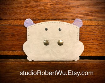 BookArt Hippo Card Holder / Wallet made with SuperDurable Faux Leather Paper and lined with marbled paper