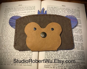 BookAr Monkey Teddy Bear Card Holder / Wallet made with SuperDurable Faux Leather Paper and lined with marbled paper