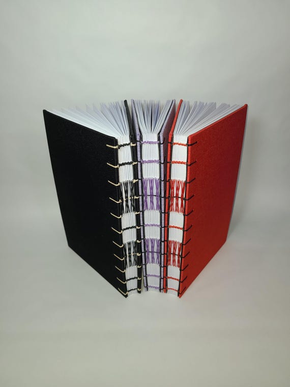 Handmade cloth hardcover 200 lined page notebook, journal, diary with exposed stitch spine.