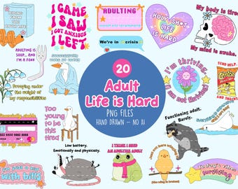 Adulting Life Is Hard PNG Bundles, Clip Art, Tumbler Bookmark Pattern PNG, Sarcastic Sublimation