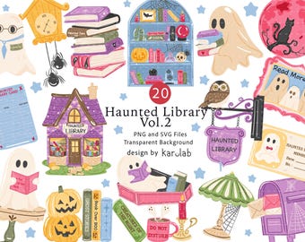 Haunted Library Vol 2 PNG Bundle, Bookish Ghost Clipart, Spooky Reading, Gothic Library, Halloween Bookish