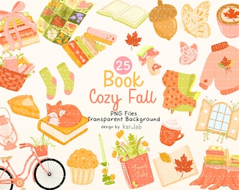 Book and Cozy Fall PNG Bundle, Bookish Girly Sublimation Design, Printable Sticker (Digital Download)