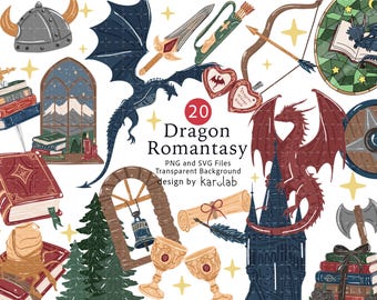 Dragon Romantasy SVG Bundle, Fantasy Bookish PNG Clipart, Dragon Rider Book Lover Cut Files