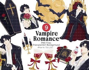 Vampire Romance Clipart PNG Bundle, Dark Romance Bookish Stickers, Vampire Aesthetic (Digital Download)