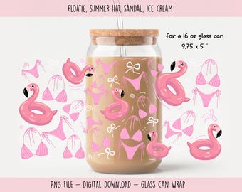 Summer Flamingo Bikini Glass Can Wrap PNG (Digital Download)
