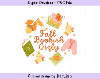 Fall Bookish Girly PNG Design, Fall Bookish Clipart, Pumpkin Reading Aesthetic (Digital Download)