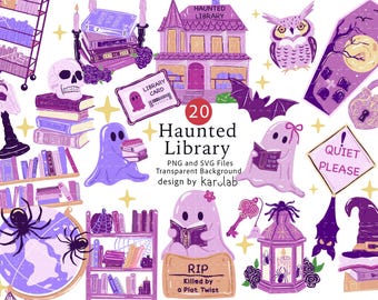 Haunted Library SVG Bundle, Bookish Ghost PNG Clipart, Spooky Reading, Dark Academia, Halloween Bookish Cut Files