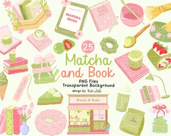 Matcha and Book Lovers PNG Bundles, Bookish Printable Digital Sticker (Digital Download)