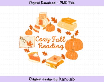 Cozy Fall Reading PNG Design, Autumn Bookish Clipart, Pumkin Reading Aesthetic (Digital Download)