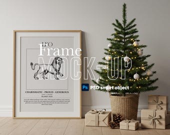 Christmas Frame Mockup PSD | Minimal Holiday Interior Mockup | Wall Art Frame PSD | Smart Object Mockup | Digital Download