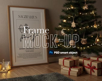 Christmas Frame Mockup PSD | Cozy Holiday Interior Mockup | Wall Art Frame PSD | Smart Object Mockup | Digital Download