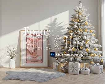 Christmas Frame Mockup PSD | Minimal Holiday Wall Art Mockup | Bright Interior Frame Mockup | PSD Smart Object | Digital Download