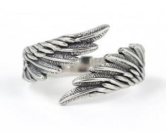 Silver Demon and Angel Wings Ring - Open Punk Gothic Ring - Unisex Grunge Jewelry - Original Vintage Dark Academy Style Couple Gift