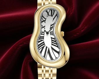 Orologio Salvador Dalí "Flotting", quadrante al quarzo surreale e contorto, numeri romani, bracciale in acciaio: un regalo insolito e originale per uomo e donna.