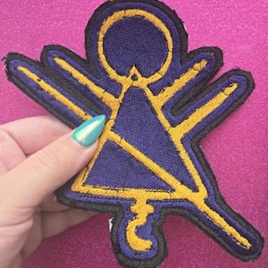 Yellowjackets inspired embroidered symbol patch | yellow and navy | horror goth alternative gift | rune emblem wilderness antler queen