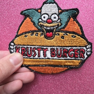 Krusty Burger Logo Embroidered Patch | Funny Cartoon | Retro Fast Food Parody Badge | Jacket, Backpack, Hat Patch