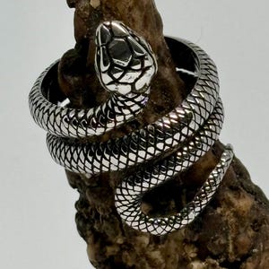 Anillo de acero inoxidable con forma de serpiente enroscada, ajustable, estilo gótico, con diseño unisex tallado intrincado.