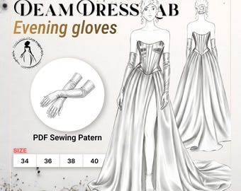 Wedding/Evening Gloves Sewing Pattern: Satin jersey / bi-stretch. DDL-25-009-170 (Sizes 34-40, Digital PDF A4/A0)