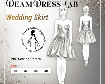 Wedding Bubble Skirt Sewing Pattern: Mikado or Satin. Advanced Sewing. DDL-25-004-170 (Sizes 34-40, Digital PDF A4/A0/36" roll plotter)